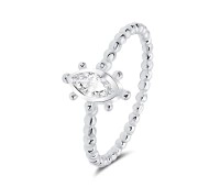 Ball Pattern around Circle CZ Crystal Silver Ring NSR-4089
